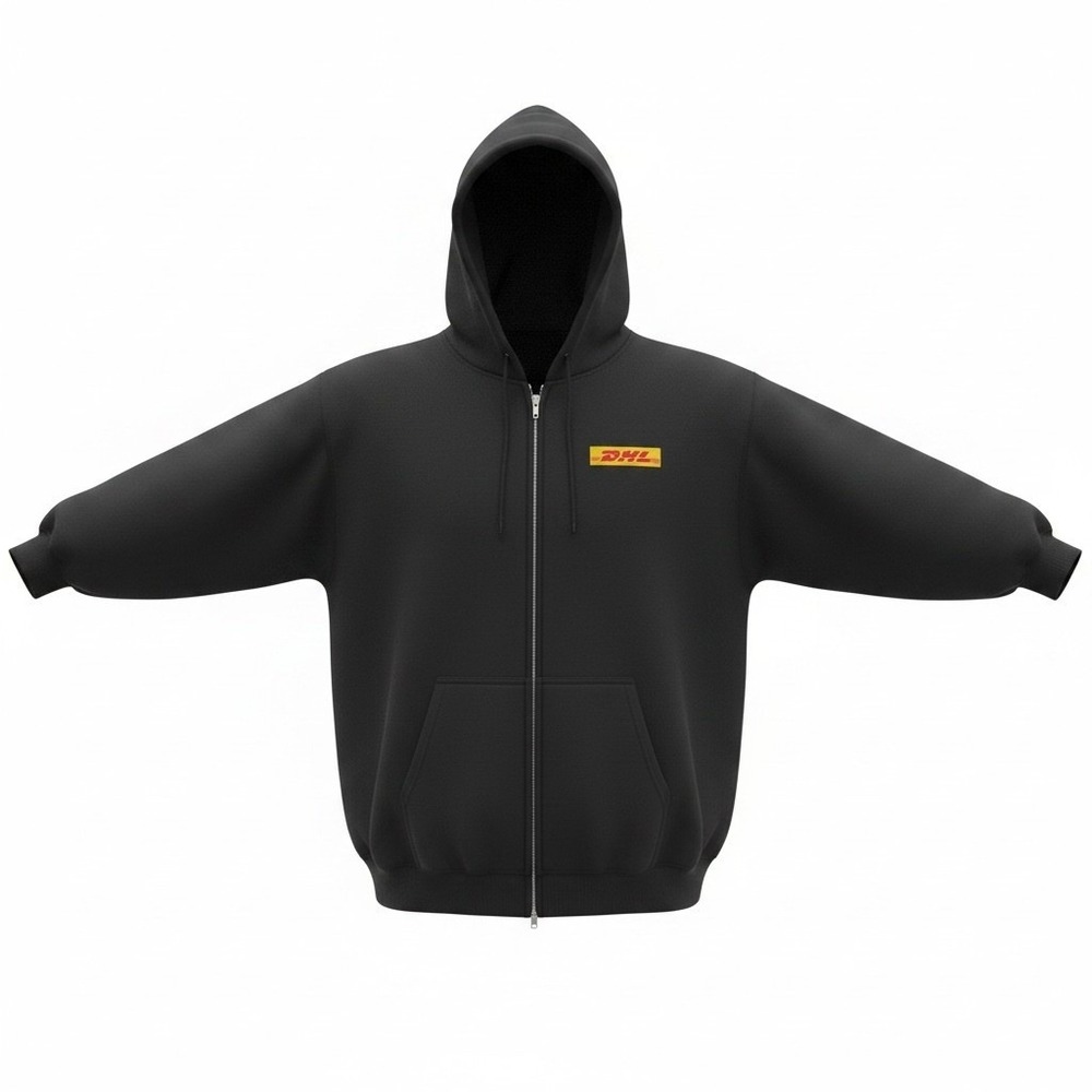 DHL Hoodie Men 3XL Black DHL Logo Essential Fleece Zip Up Sweatshirt - Picture 1 of 7